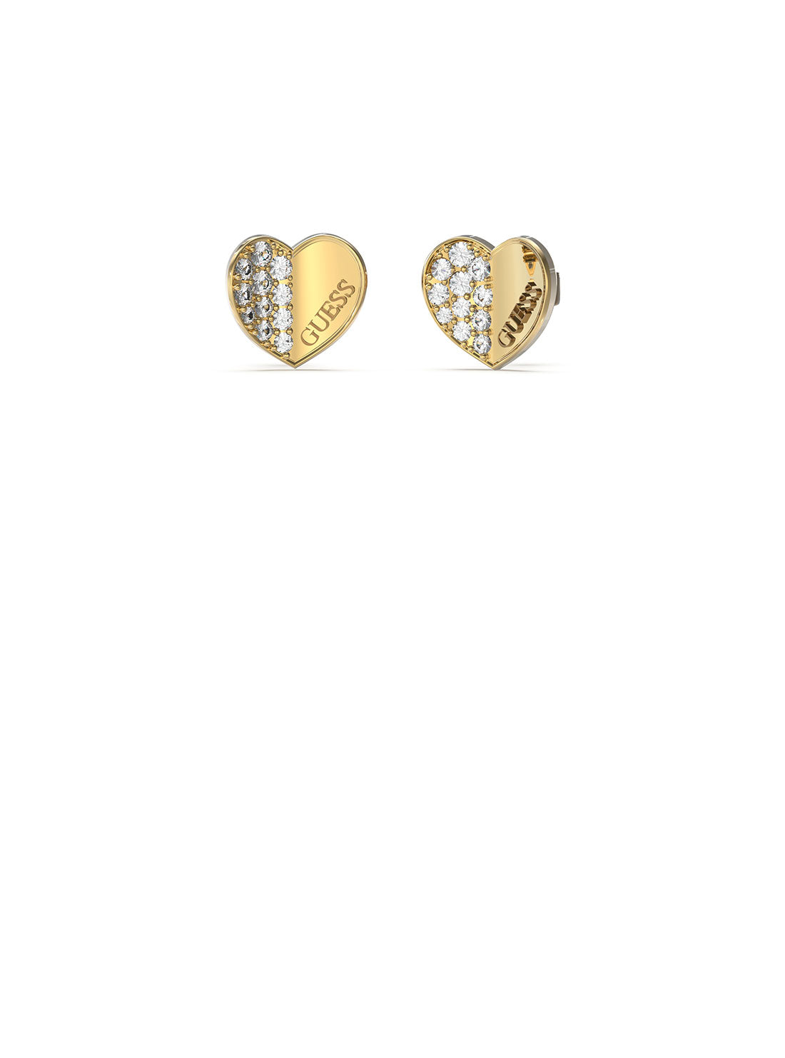 GUESS Women's Gold Glitz Heart Logo Stud Earrings JUBE03038JWYGT-U Front View