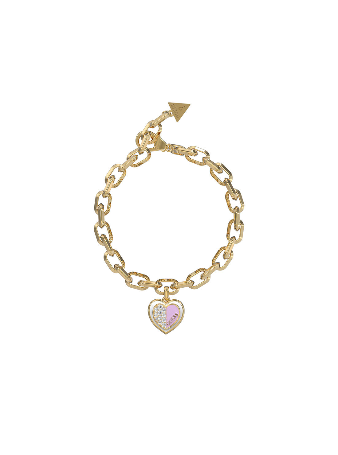 GUESS Women's Gold Lilac Heart Charm Necklace JUBB03034JWYGLCL Front View