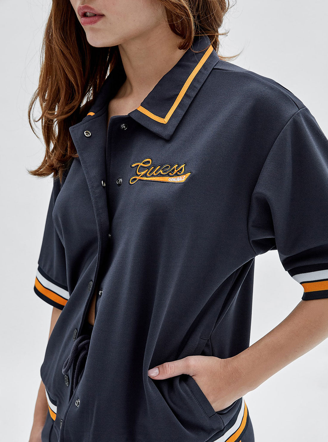 GUESS Women's Guess Originals Navy Virsa Track Shirt W2YP39K7PU0 Close View