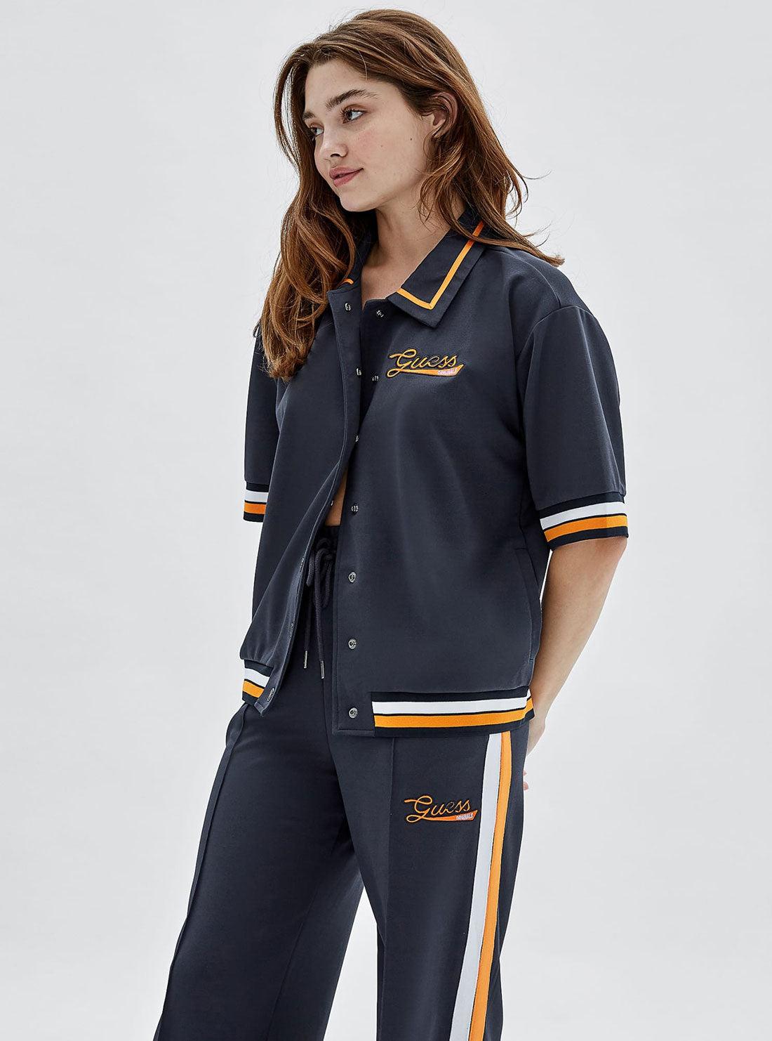 GUESS Women's Guess Originals Navy Virsa Track Shirt W2YP39K7PU0 Side View