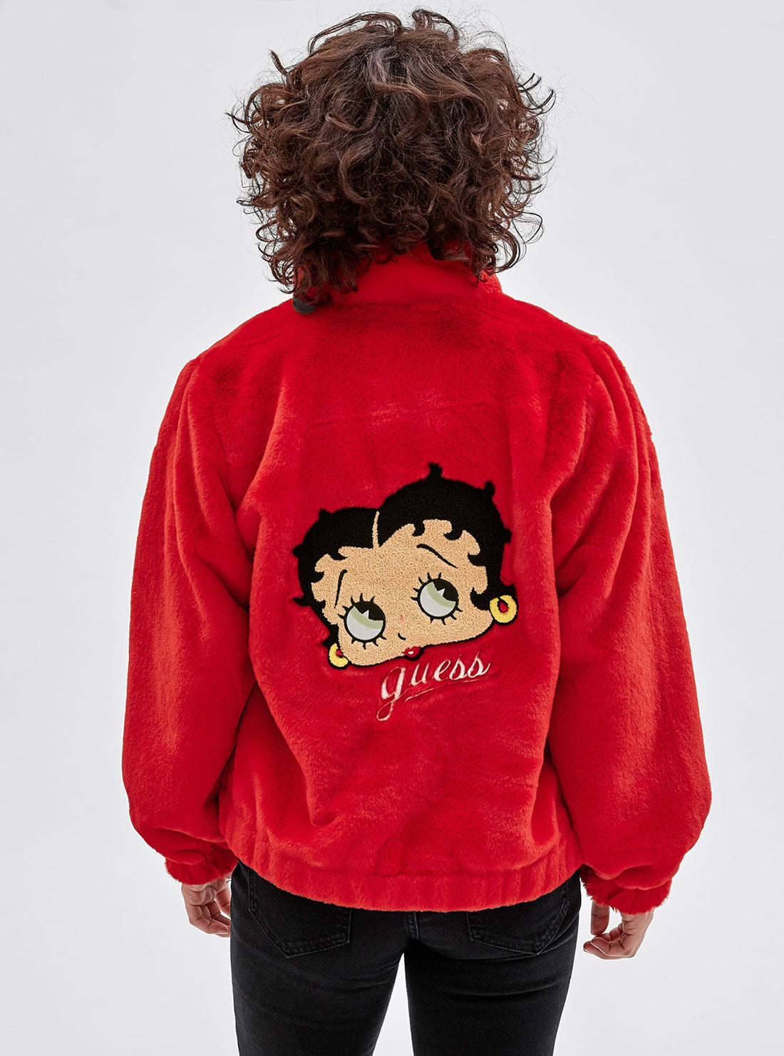 GUESS Women's Guess Originals x Betty Boop Red Faux Fur Jacket W2BN04R8BV0 Back View