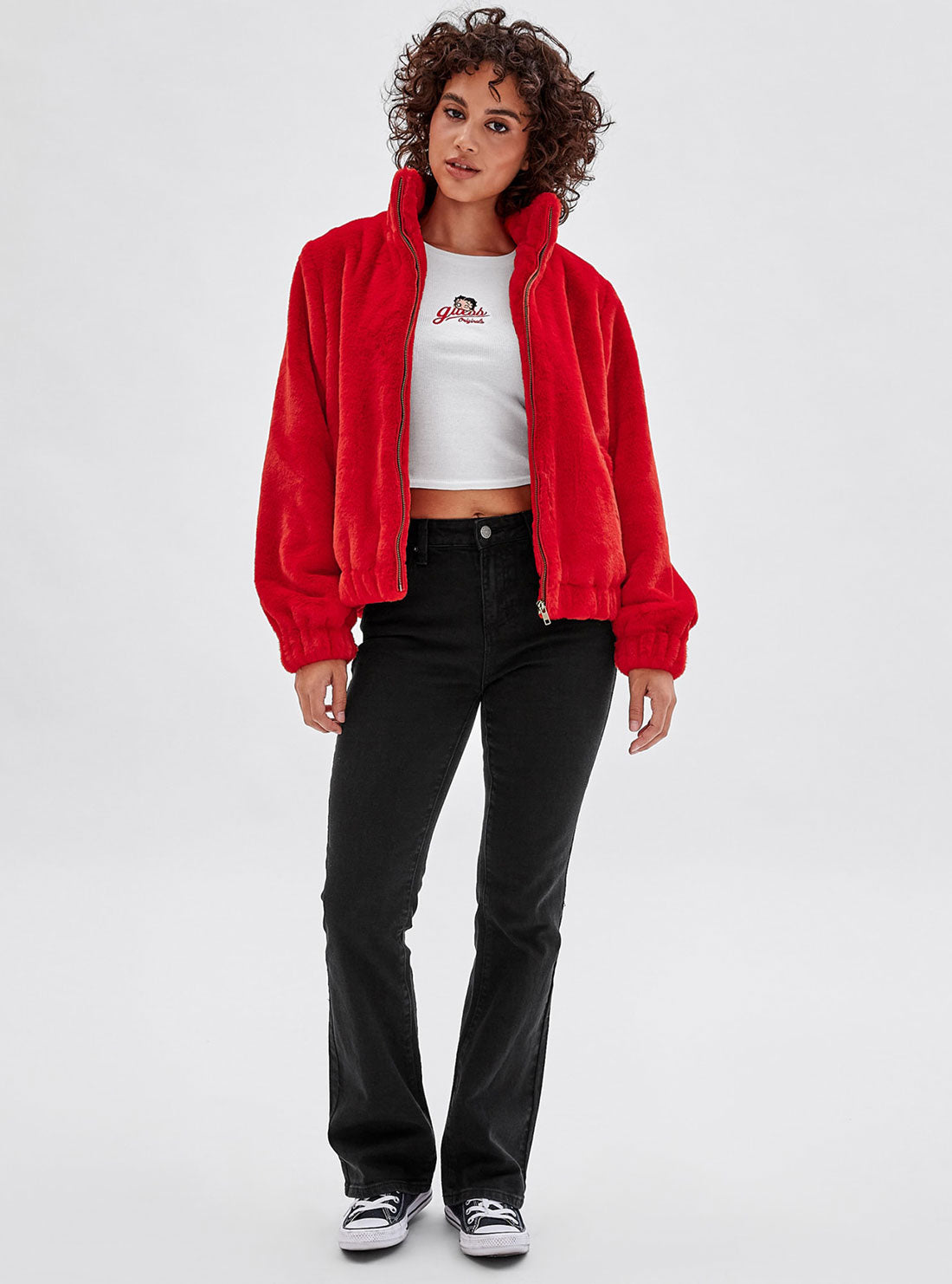 Guess Originals X Betty Boop Red Faux Fur Jacket - GUESS