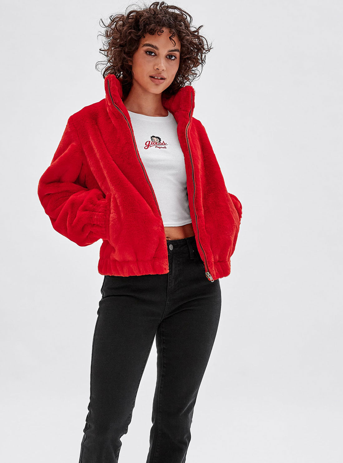 Guess Originals X Betty Boop Red Faux Fur Jacket - GUESS