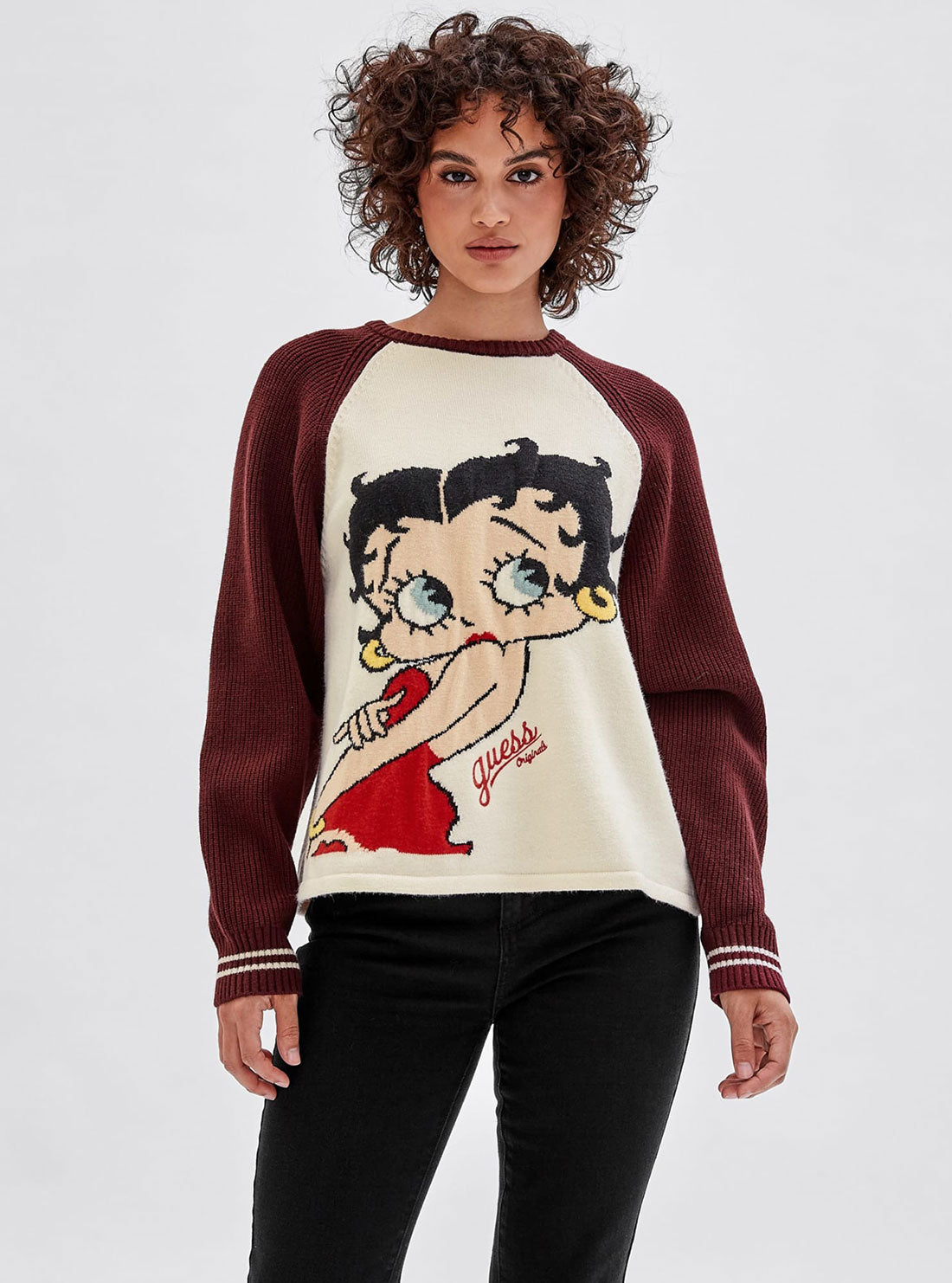 GUESS Women's Guess Originals x Betty Boop Vino Intarsia Knit Top W2BR02Z3120 Front View