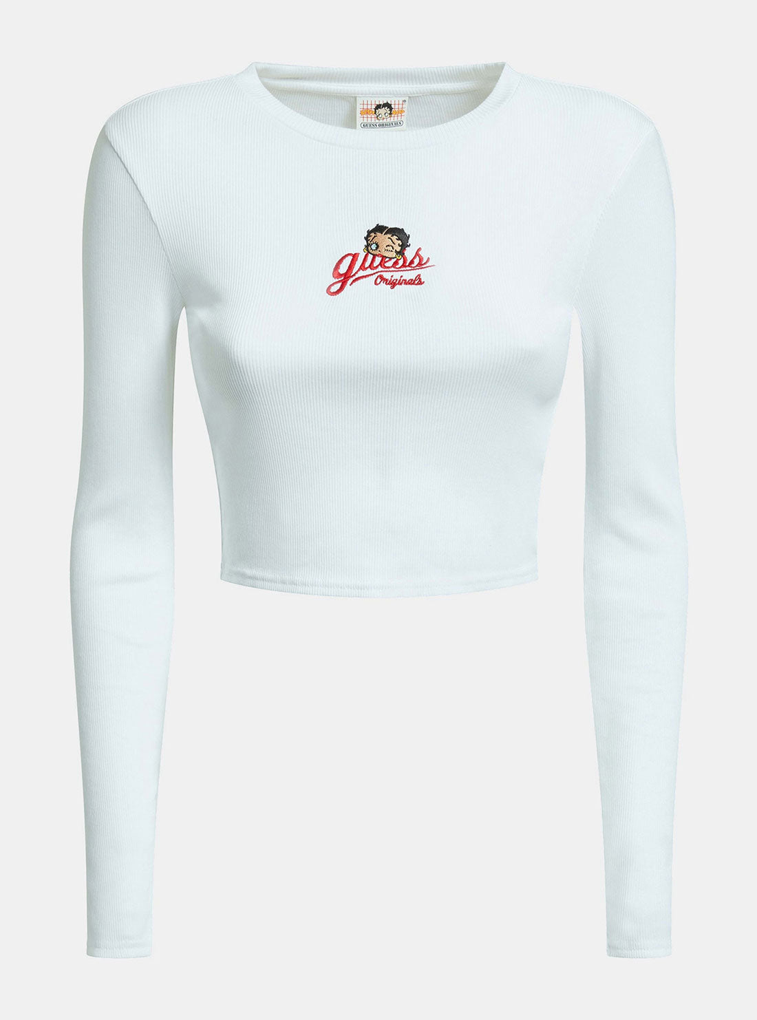 GUESS Women's Guess Originals x Betty Boop White Ribbed T-Shirt W2BP10RAPC3 Ghost View