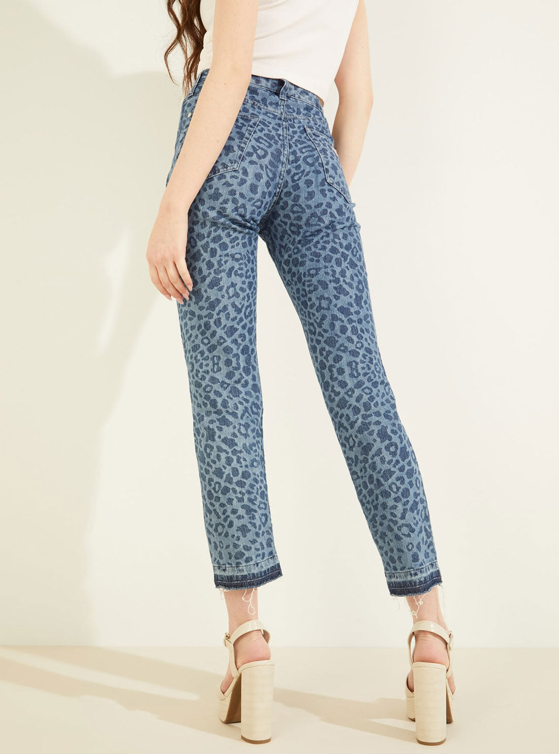GUESS Women's High-Rise Slim Fit Girly Denim Jeans In Leo Jade Wash W2YA16D4MS7 Close Back View