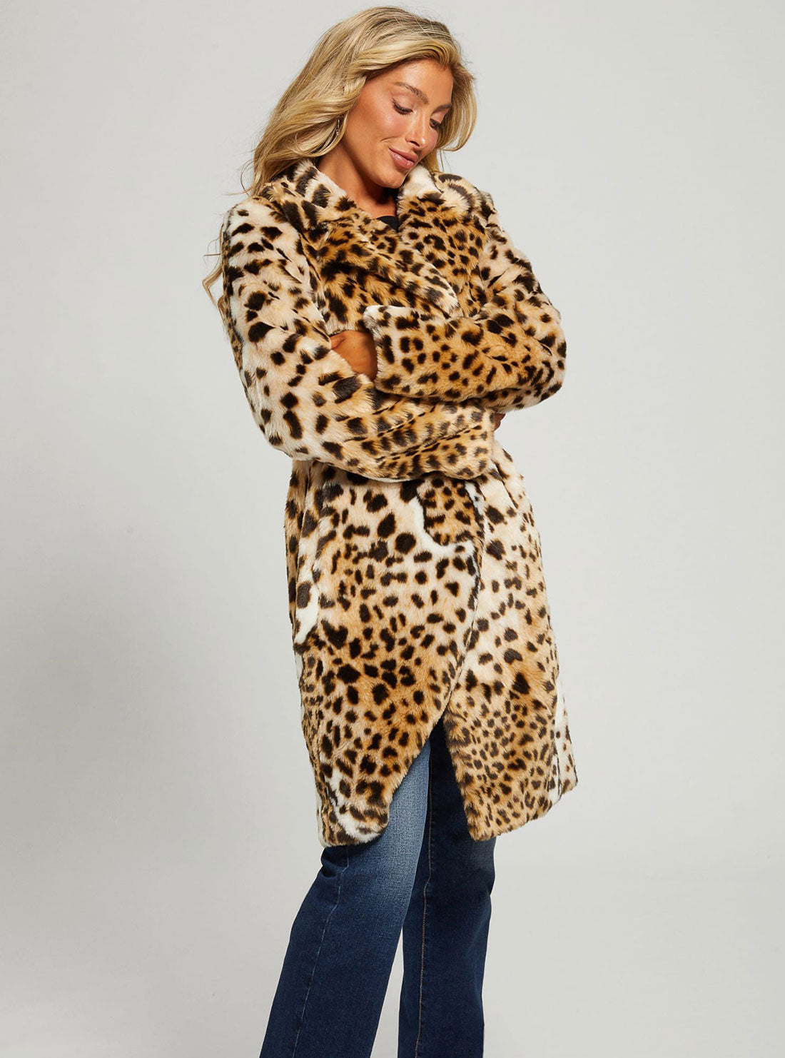 GUESS Women's Leopard Diletta Coat W2BL0AWF2O0 Close View