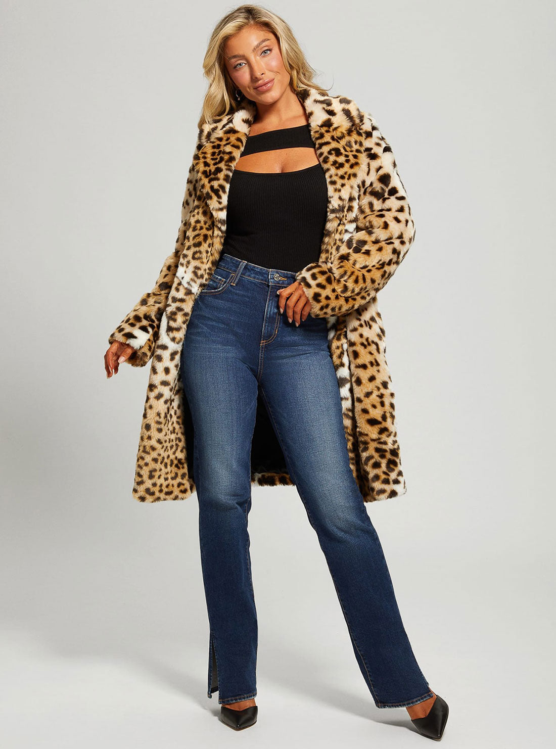 GUESS Women's Leopard Diletta Coat W2BL0AWF2O0 Full View