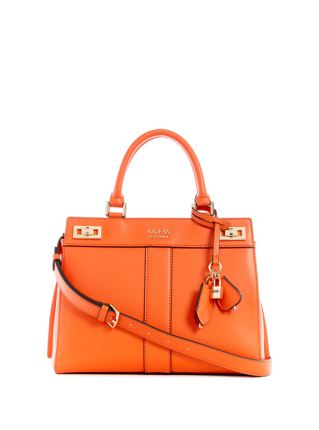 Buy Guess Natural & Orange Medium Katey Luxury Satchel for Women