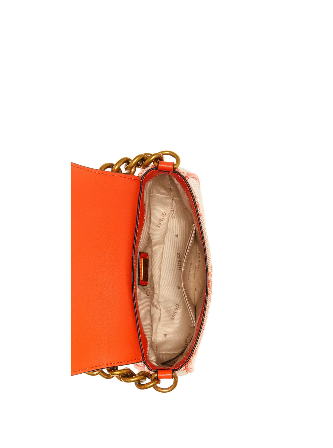 GUESS Women's Orange Logo Izzy Mini Crossbody Bag PB865478 Inside View