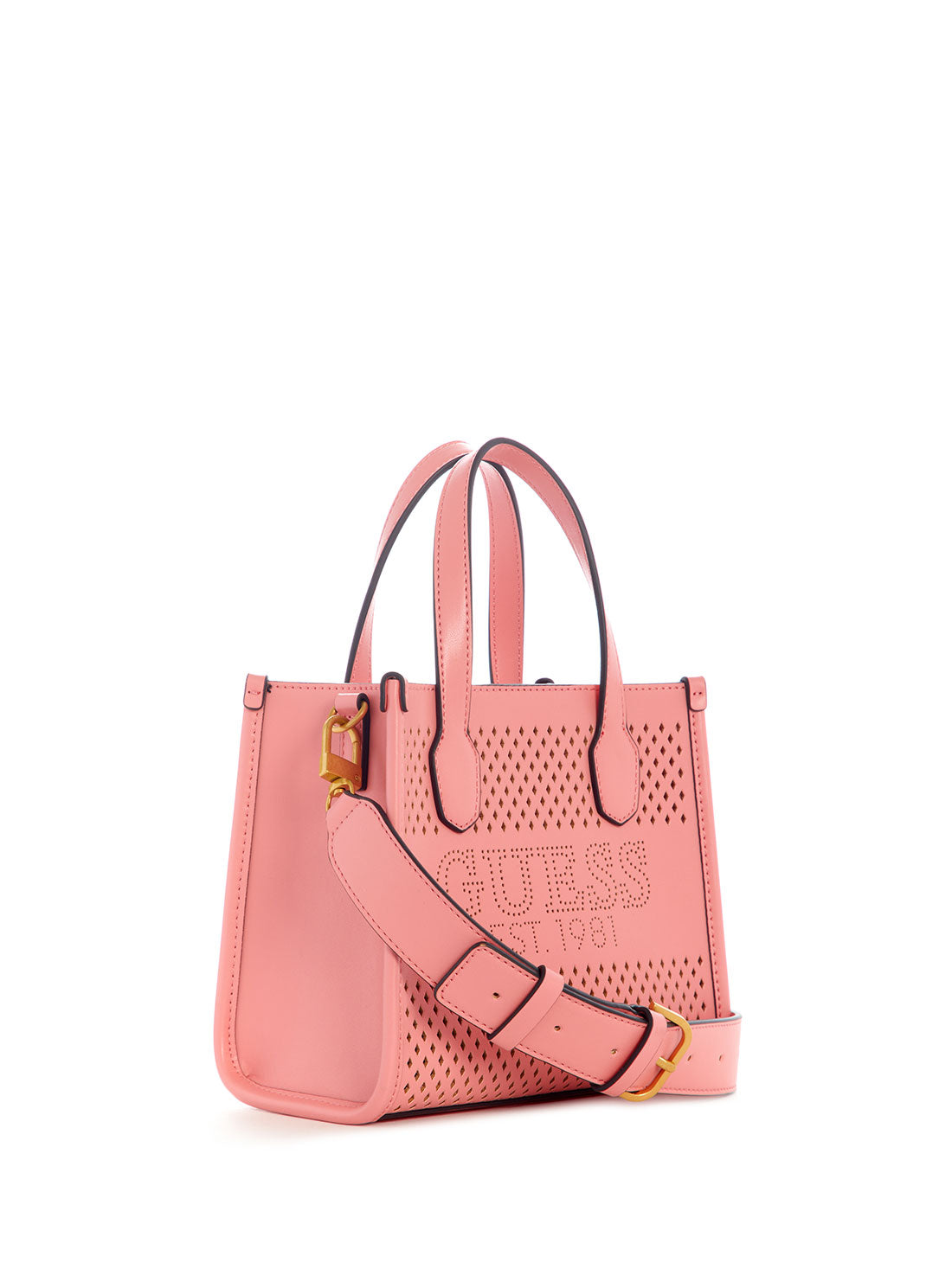 GUESS Women's Pink Katey Perf Mini Tote Bag WH876976 Front Side View