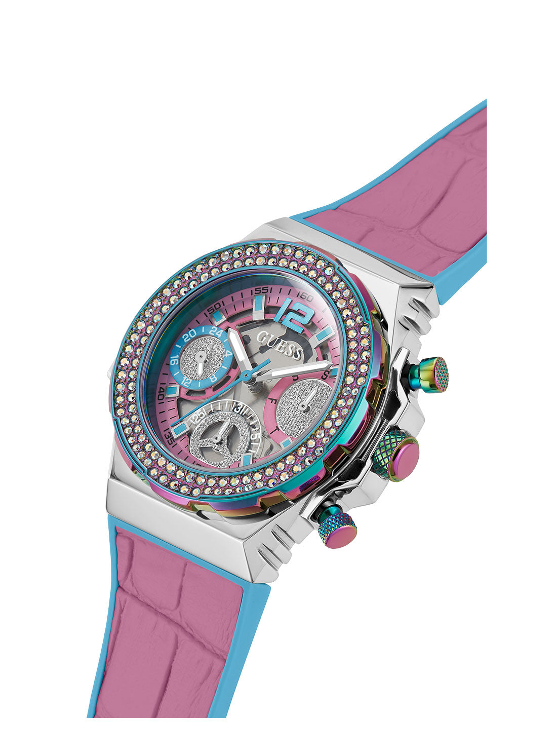 GUESS Women's Pink Turquoise Fusion Silicone Watch GW0553L5 Angle View