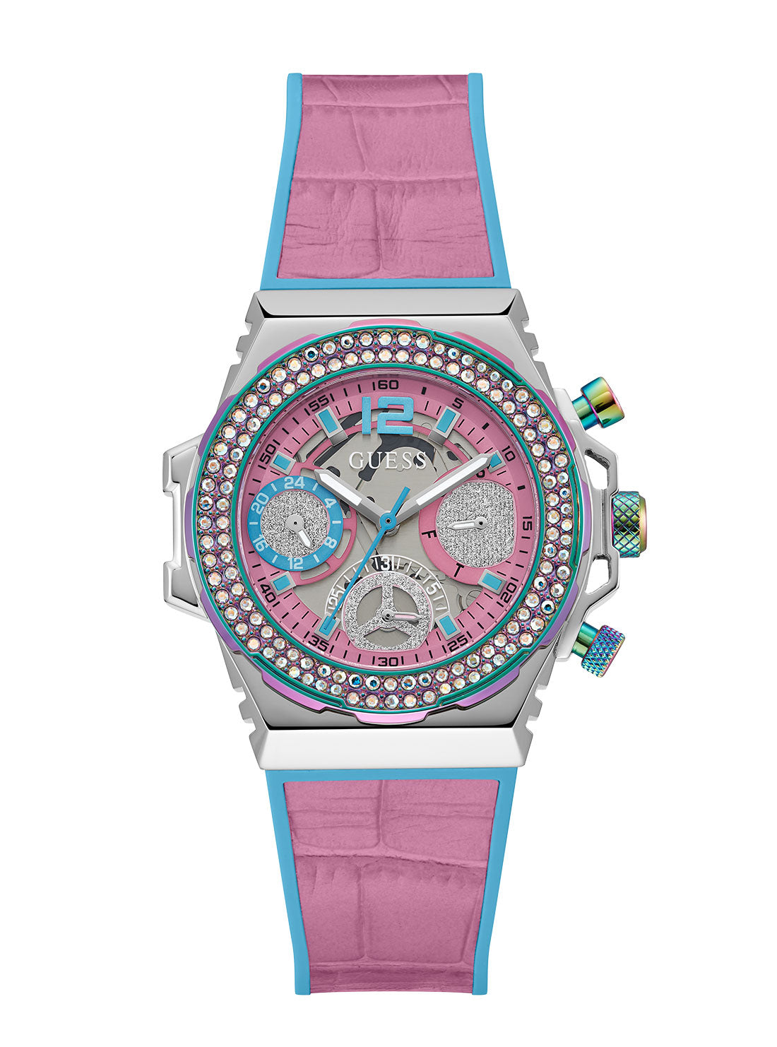 GUESS Women's Pink Turquoise Fusion Silicone Watch GW0553L5 Front View