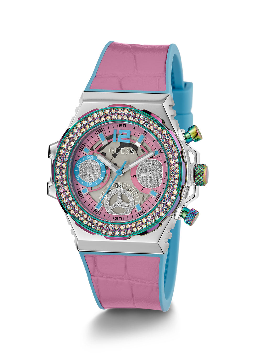 GUESS Women's Pink Turquoise Fusion Silicone Watch GW0553L5 Full View