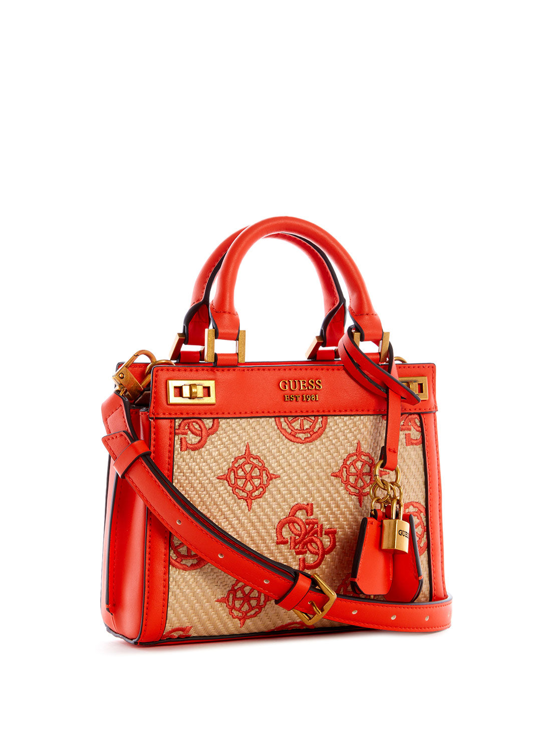 GUESS Women's Red Katey Mini Raffia Satchel Bag RB787073 Front Side View