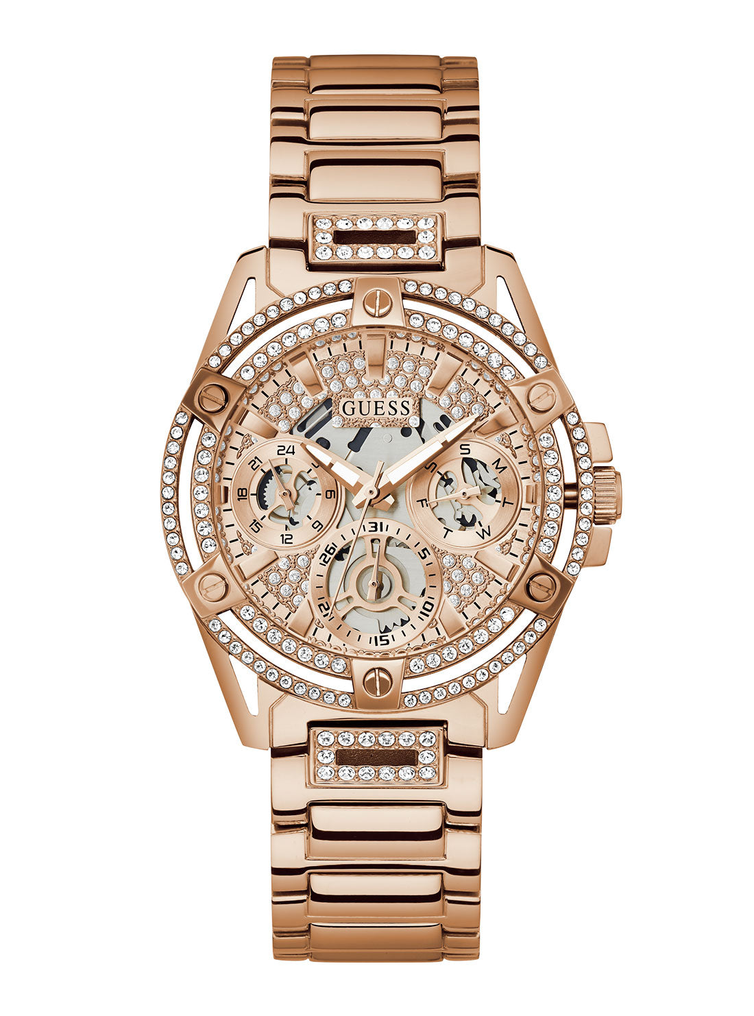 Guess rose gold shop watch with crystals