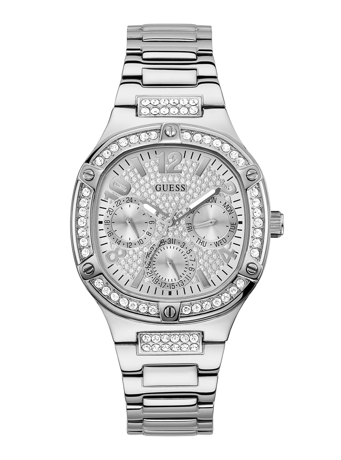 GUESS Women's Silver Duchess Crystal Glitz Watch GW0558L1 Front View