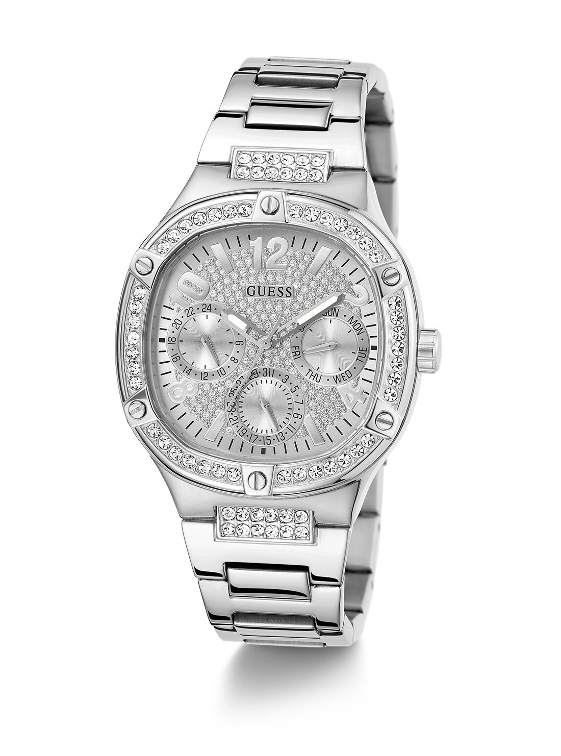 GUESS Women's Silver Duchess Crystal Glitz Watch GW0558L1 Full View