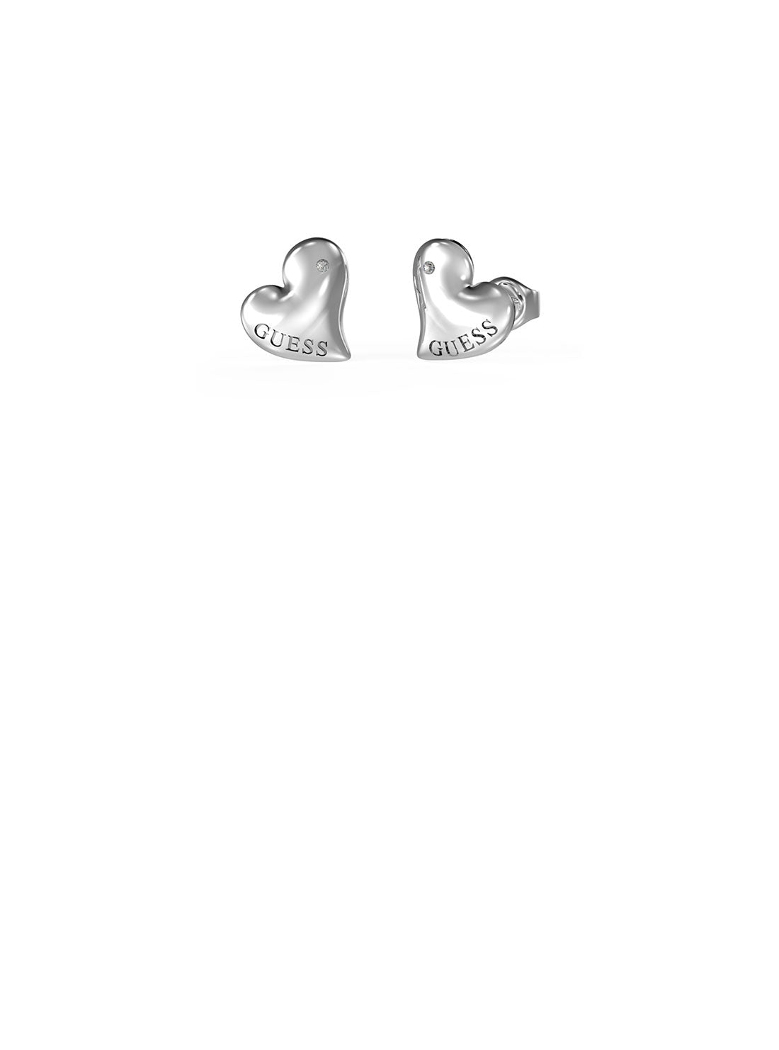 GUESS Women's Silver Fluid Heart Stud Earrings UBE02303JWRH Front View