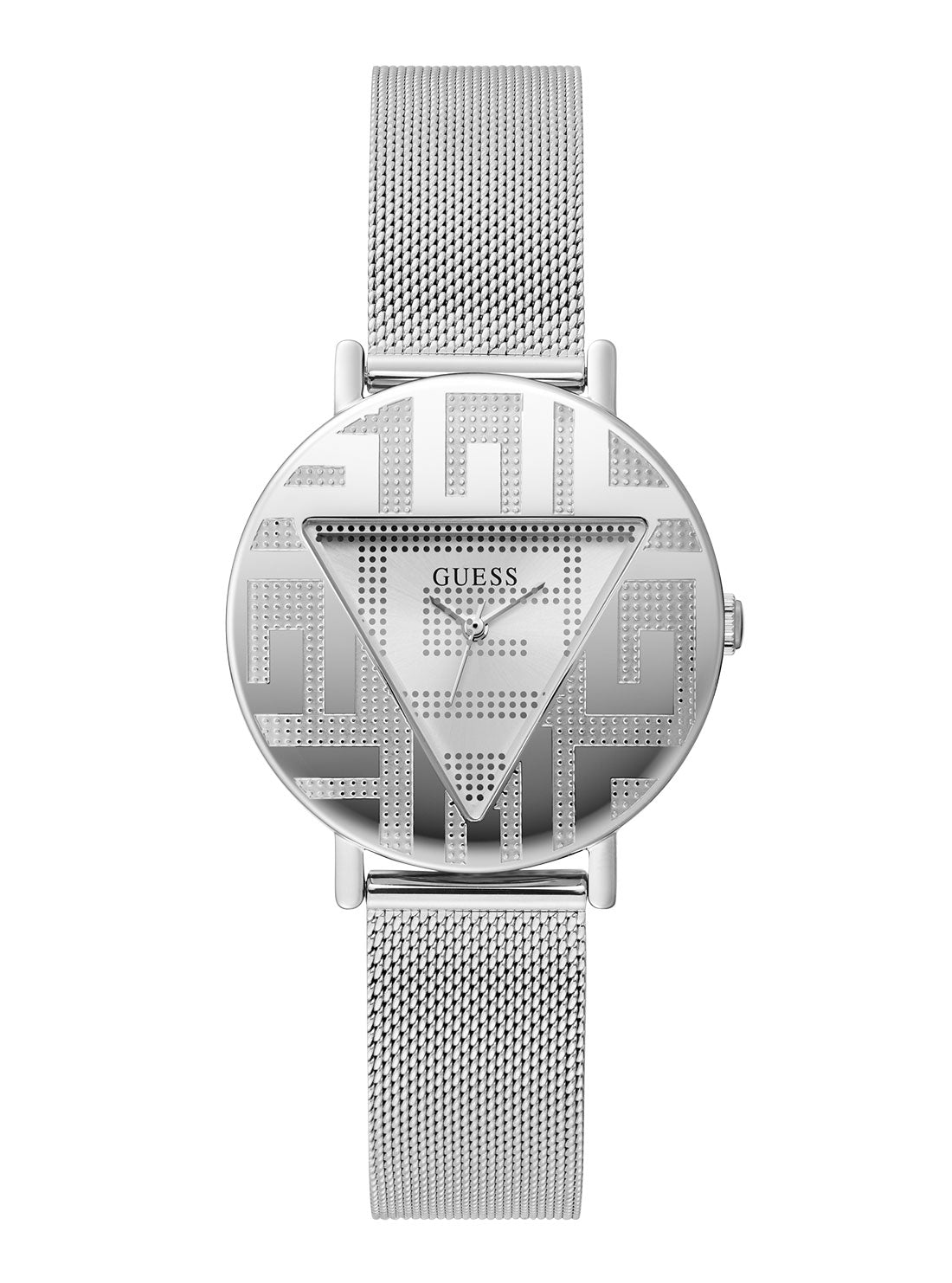 GUESS Women's Silver Iconic Logo Mesh Watch GW0527L1 Front View