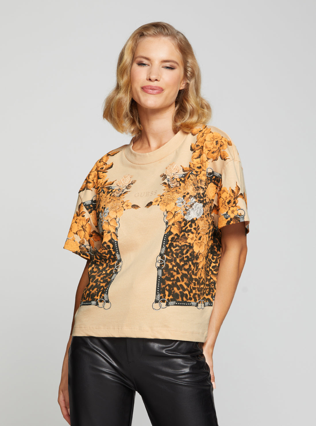 GUESS Women's Smooth Almond Ecaterina T-Shirt W2BI07K8FQ4 Front View