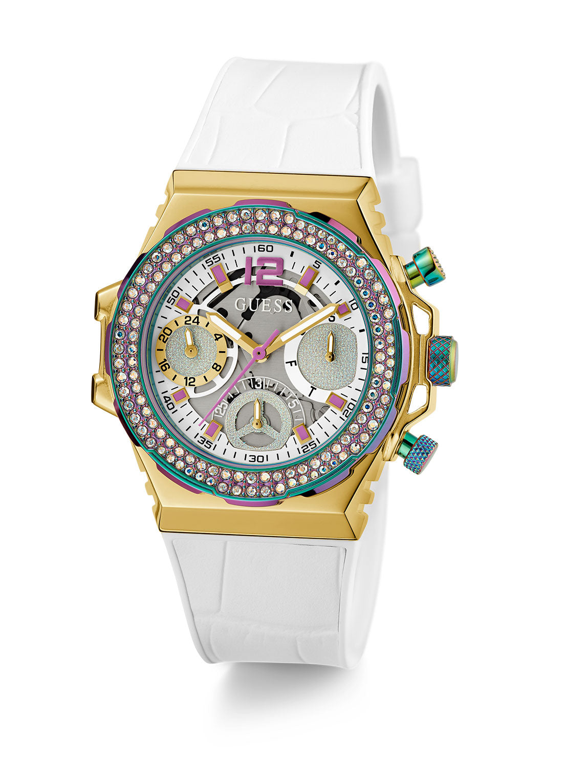 GUESS Women's White Irridescent Fusion Silicone Watch GW0553L2 Full View