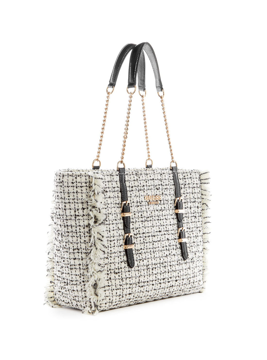 GUESS Women's White Multi Tweed Adam Tote Bag TZ869423 Front Side View