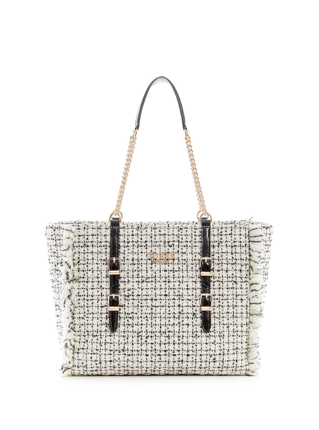 GUESS Women's White Multi Tweed Adam Tote Bag TZ869423 Front View