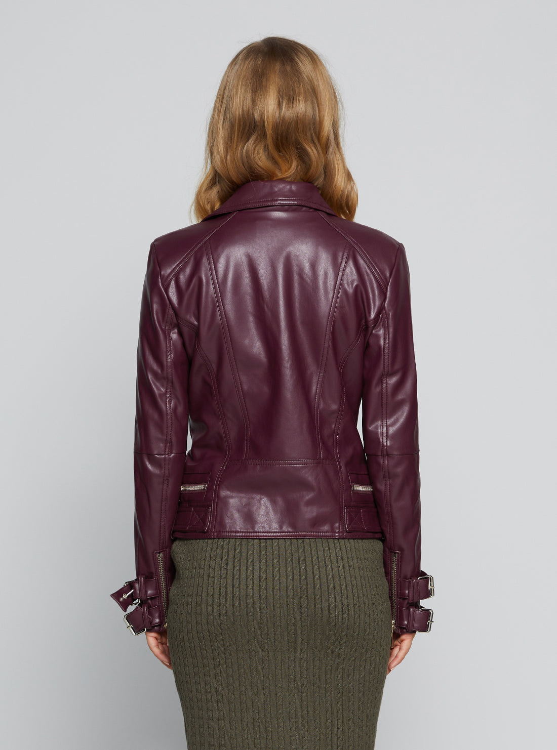 GUESS Women's Wine Olivia Moto Jacket W1GL01R8S32 Back View