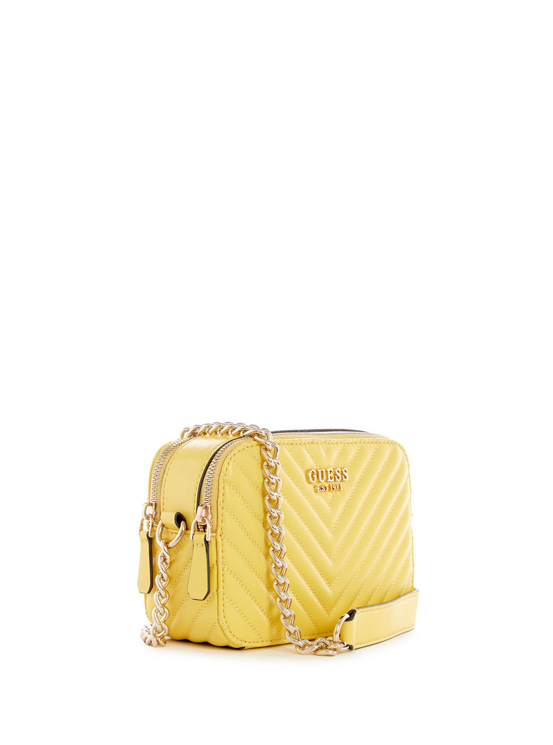 GUESS Women's Yellow Quilted Noelle Crossbody Camera Bag QG787914 Front Side View