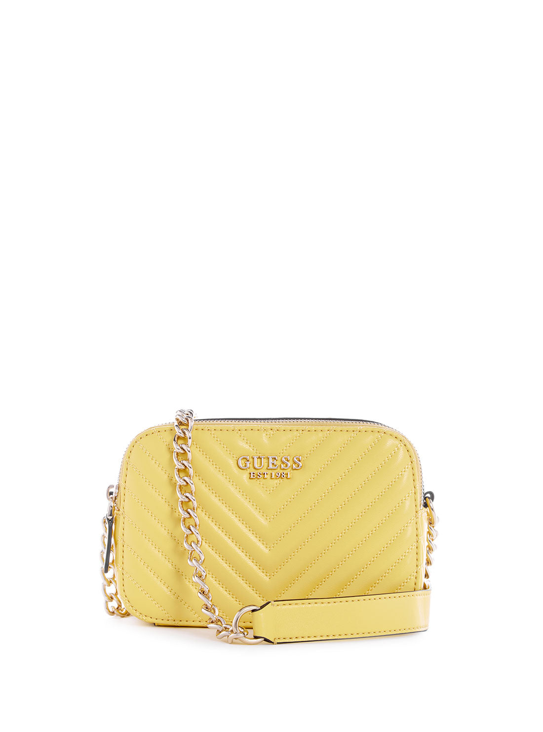 GUESS Women's Yellow Quilted Noelle Crossbody Camera Bag QG787914 Front View