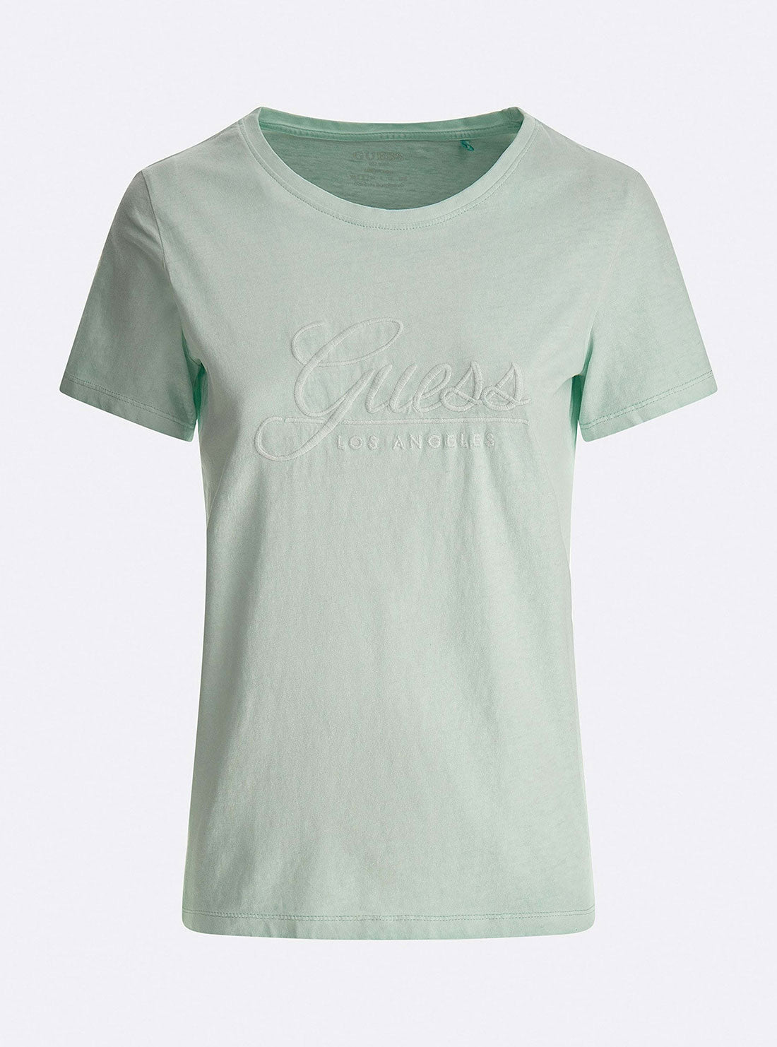 GUESS Womens Aqua Tizzy Logo T-Shirt Ghost Front View