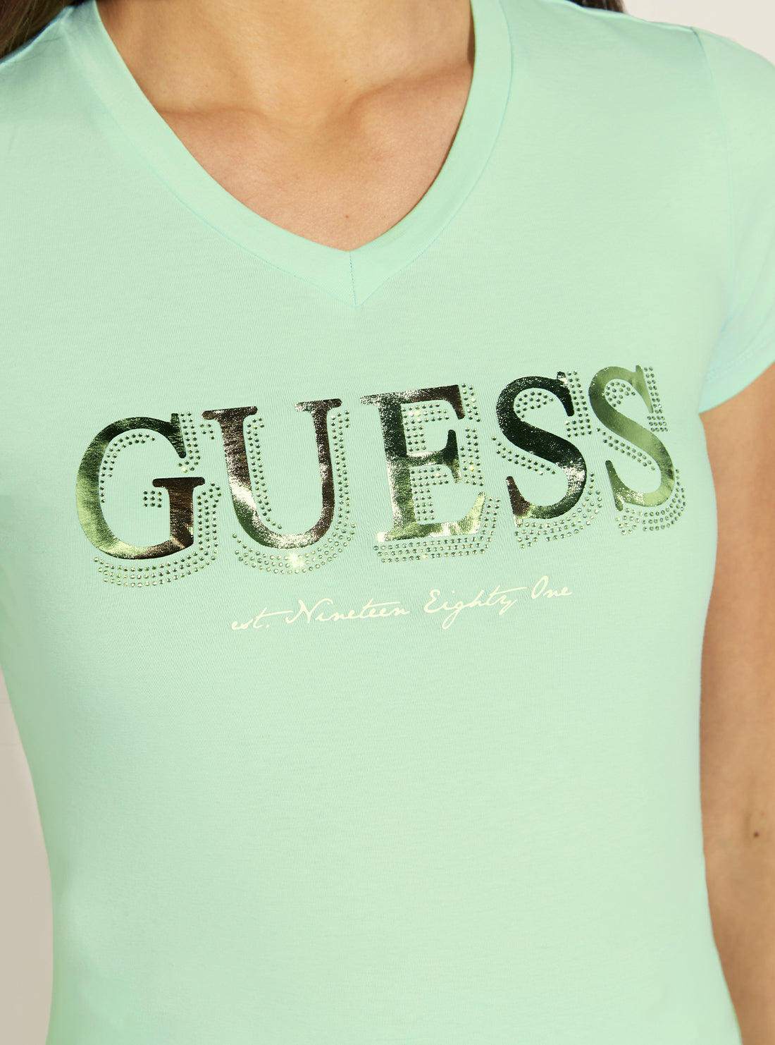 GUESS Womens Mint Green Trine Logo T-Shirt W2GI05J1300 Detail View