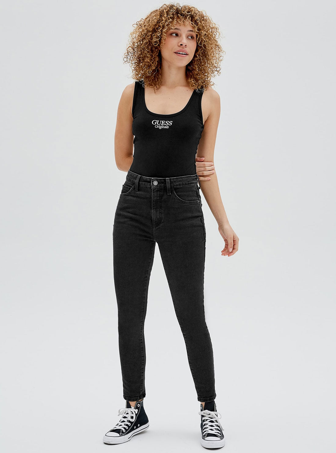 GUESS Womens Guess Originals Black Brea Bodysuit Top W2GP41K1D80 Full View