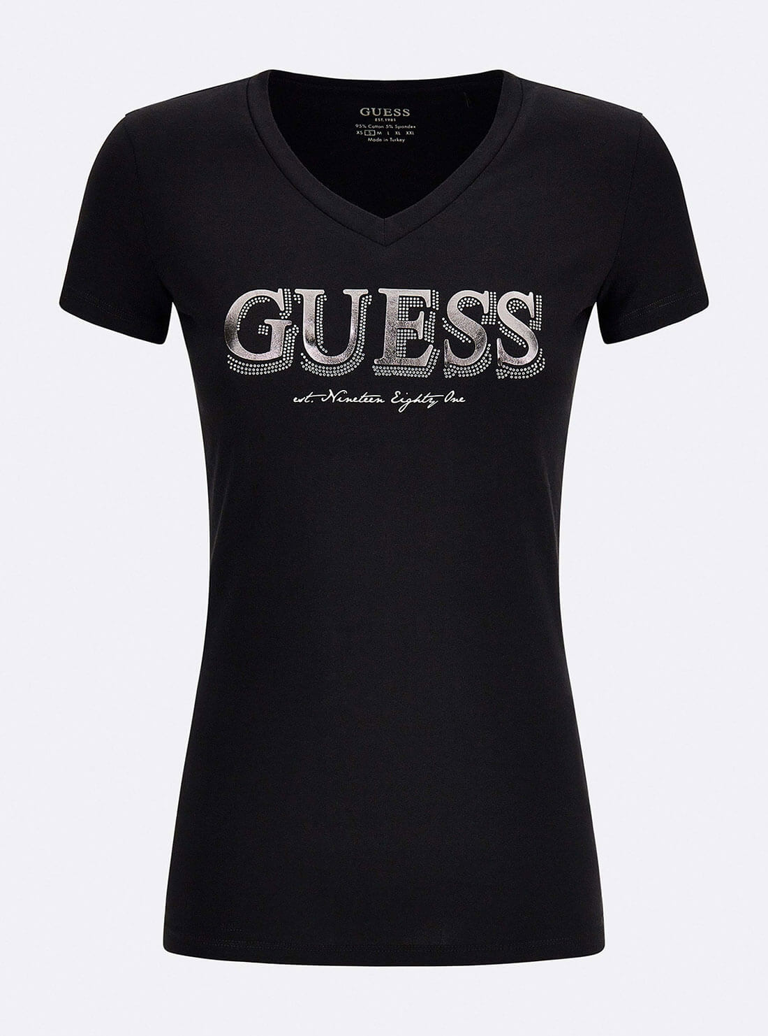 GUESS Womens Black Trine Logo T-Shirt Ghost Front View