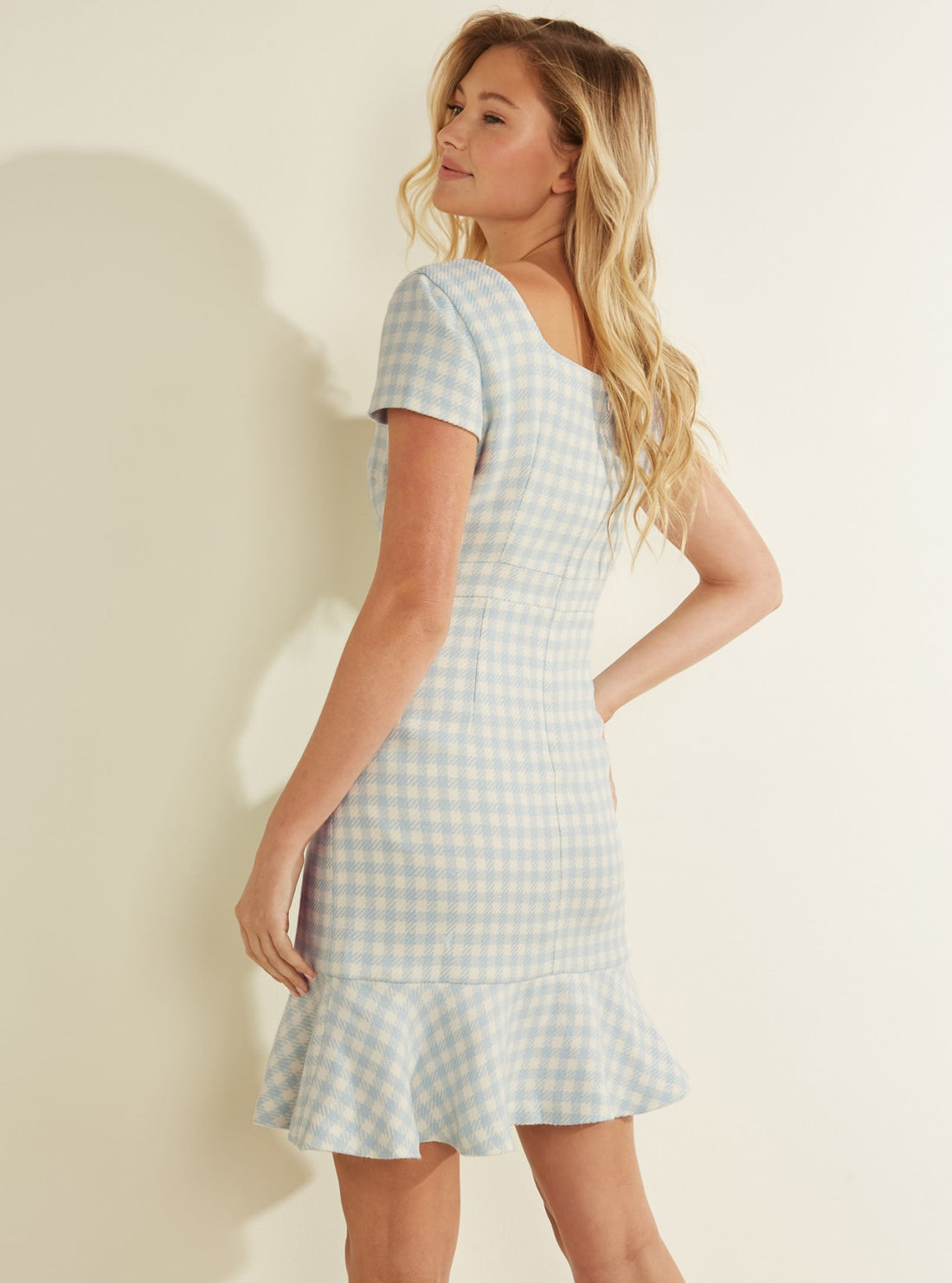 GUESS Womens Blue Gingham Luca Mini Dress W1RK05WECT0 Back View
