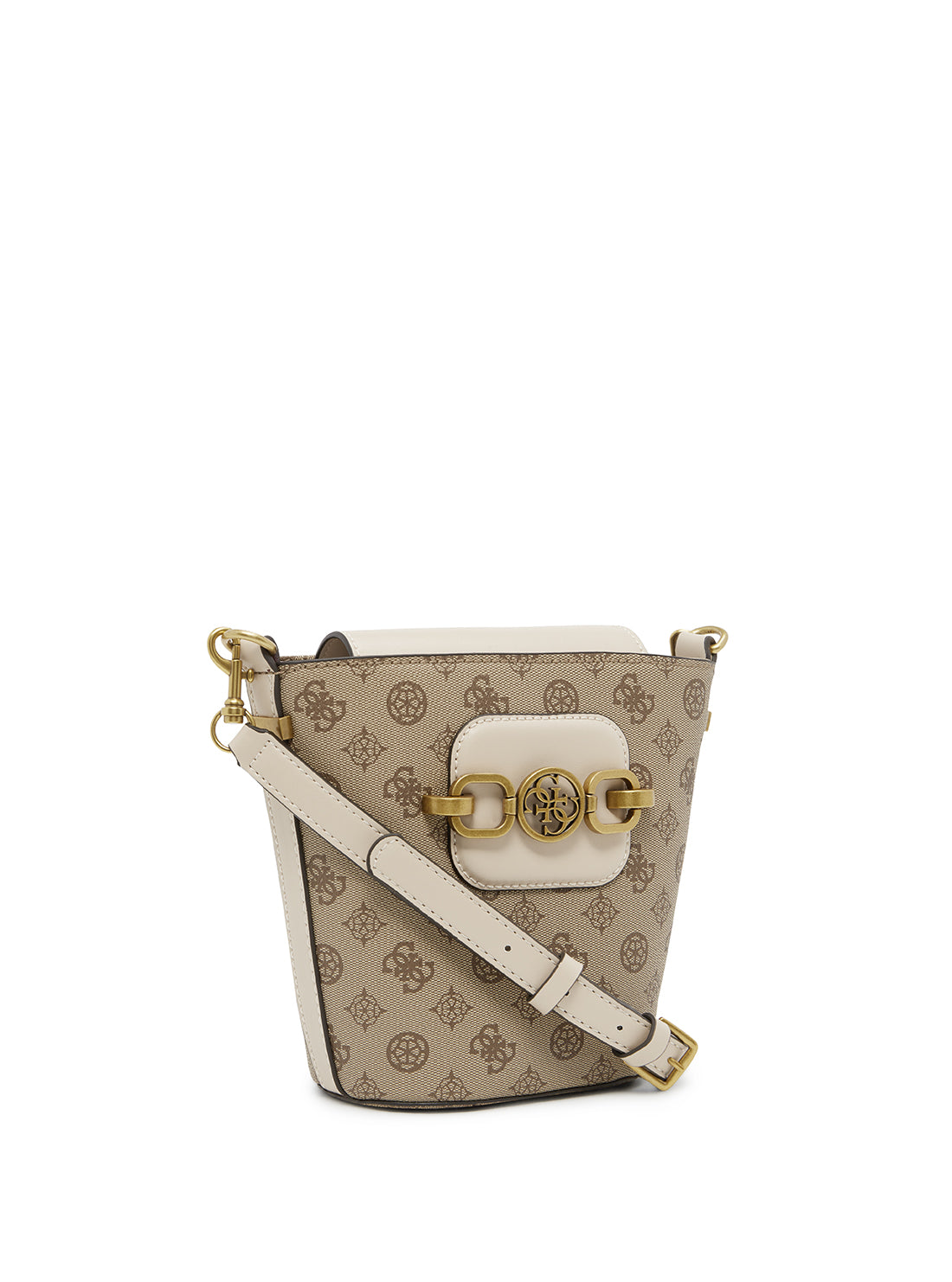 GUESS Womens  Beige Multi Print Hensely Logo Bucket Bag BB837801 Front Side View