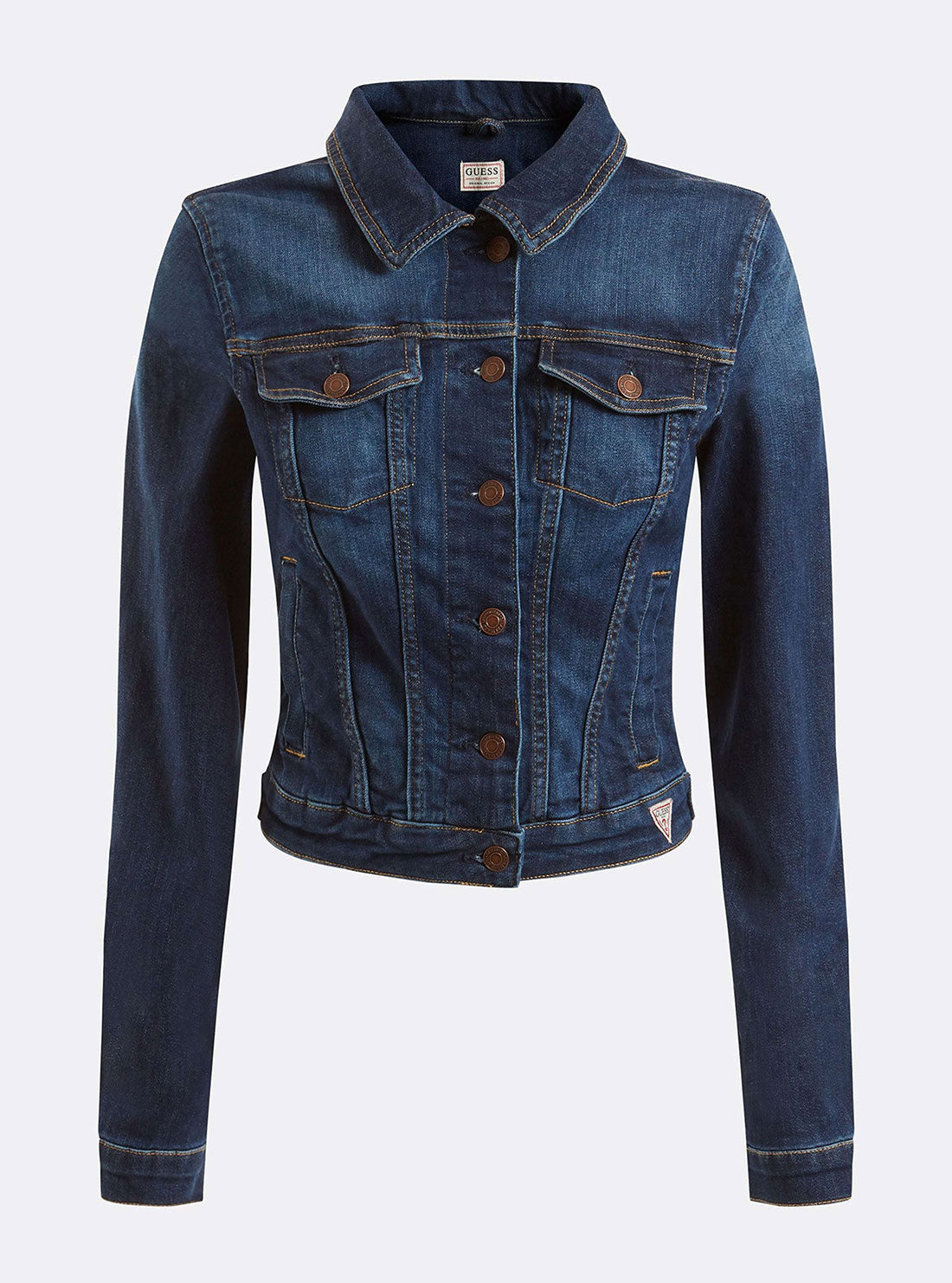 GUESS Womens Denim Sexy Crop Trucker Jacket In Dark Blue Wash W1YN0ED4GV2 Ghost View