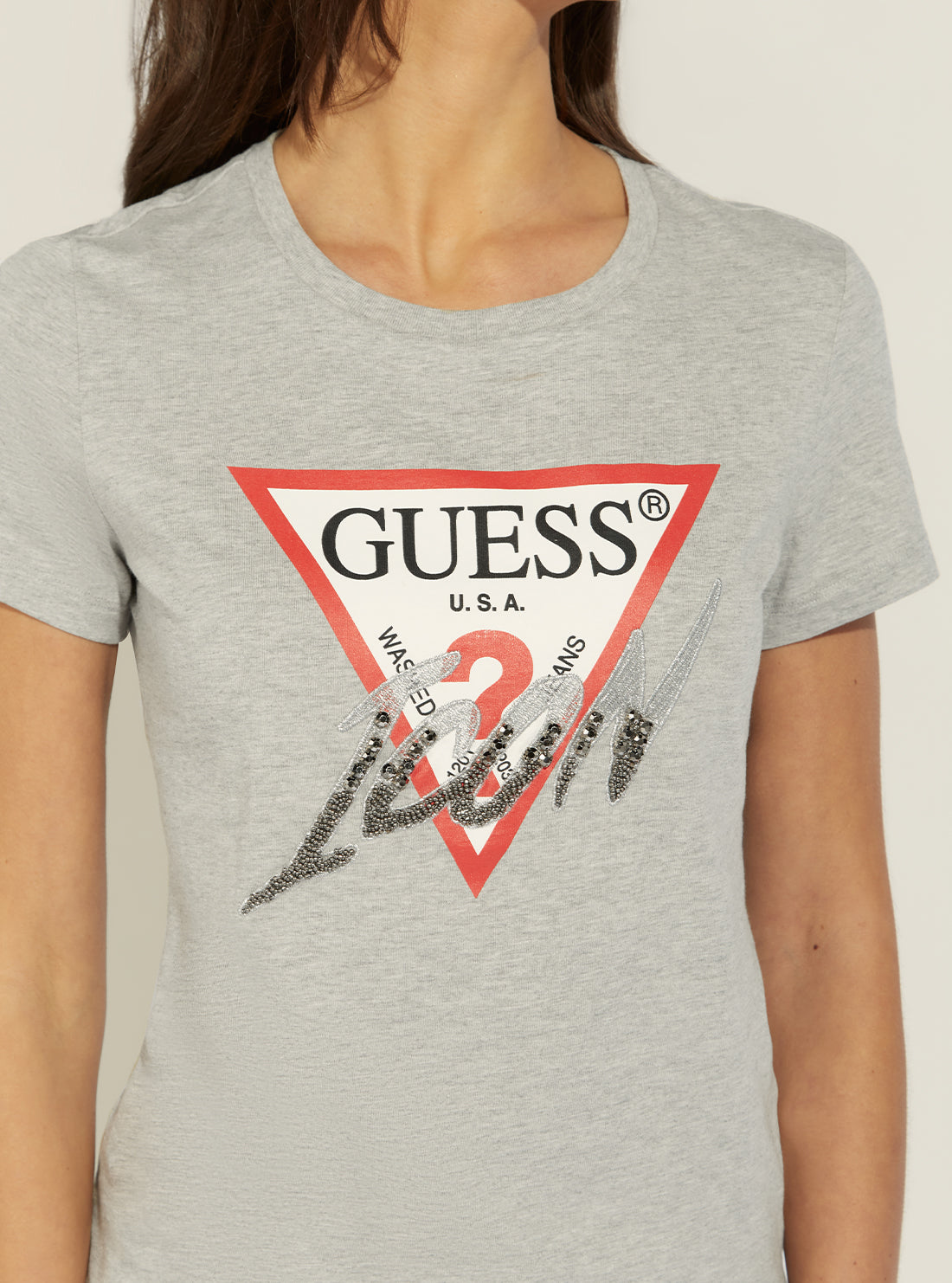 GUESS Womens Eco Grey Icon Logo T-Shirt W2GI02I3Z11 Detail View