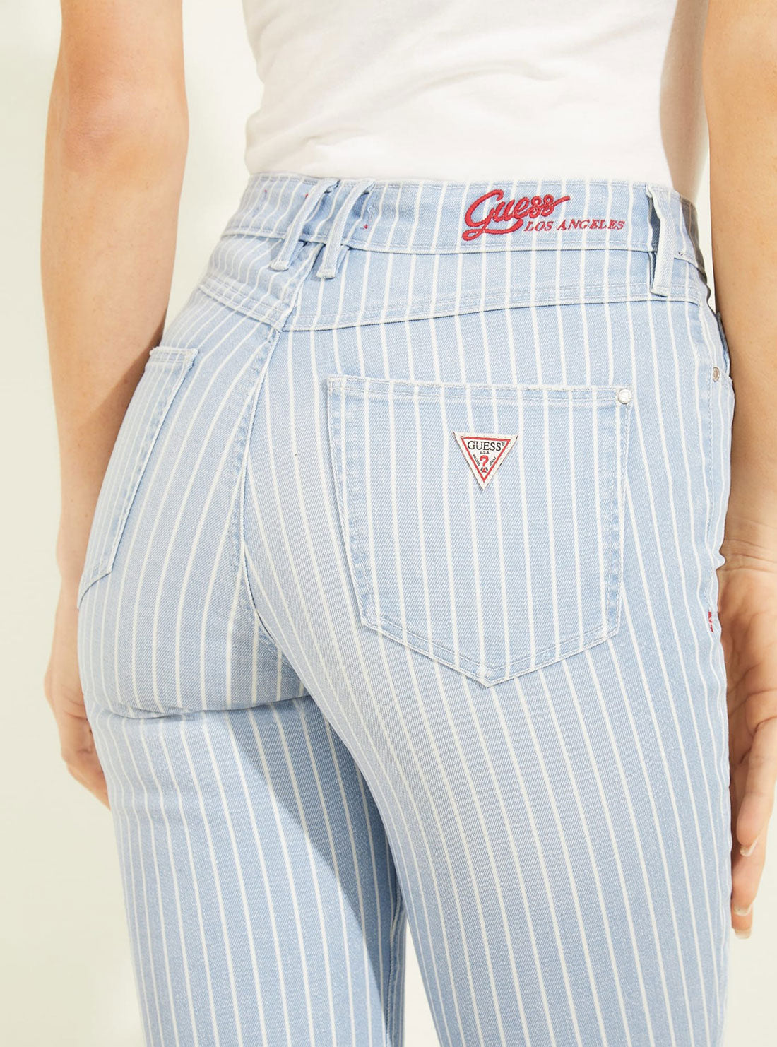 GUESS Womens High-Rise Skinny Fit 1981 Denim Jeans In Pinstripe Light Wash W2GA46D4DN5 Back Detail View