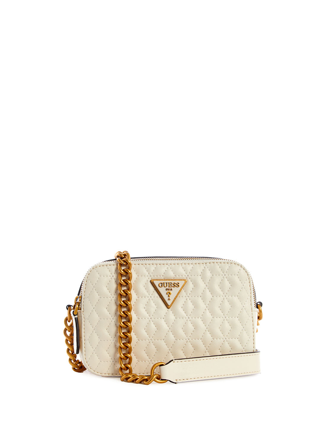 GUESS Womens White Quilted Noelle Crossbody Camera Bag DB787914 Front View