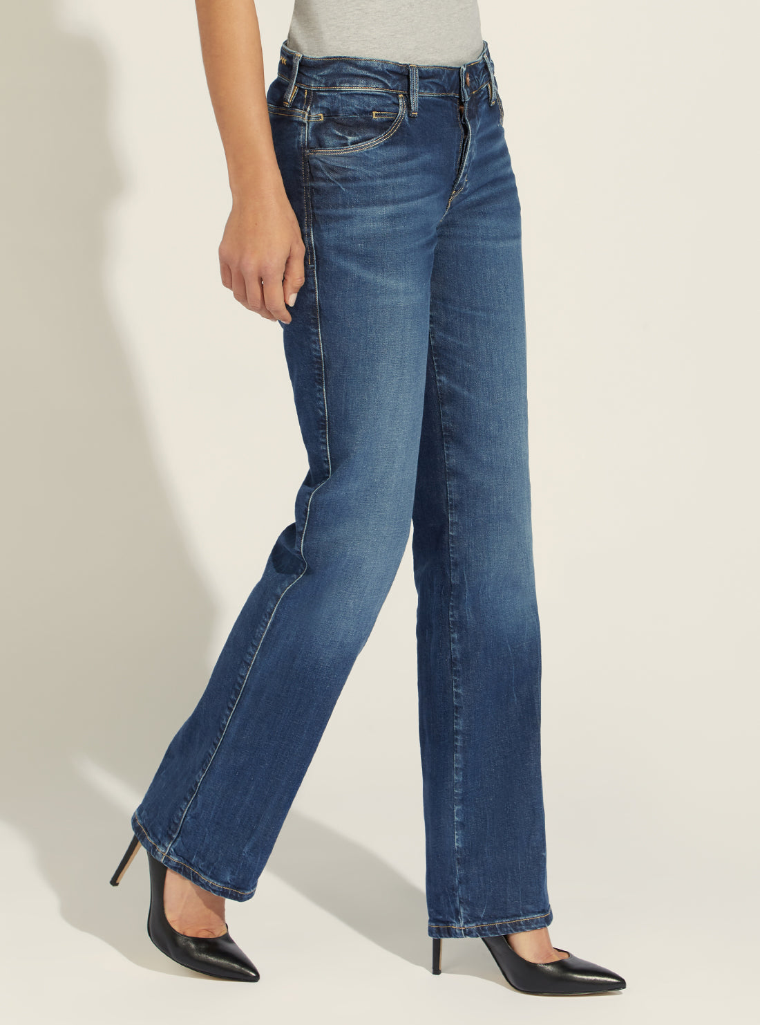 GUESS Womens Mid-Rise Sexy Straight Button Jeans In Refined Vintage Wash W2RA19D4KH6 Side View