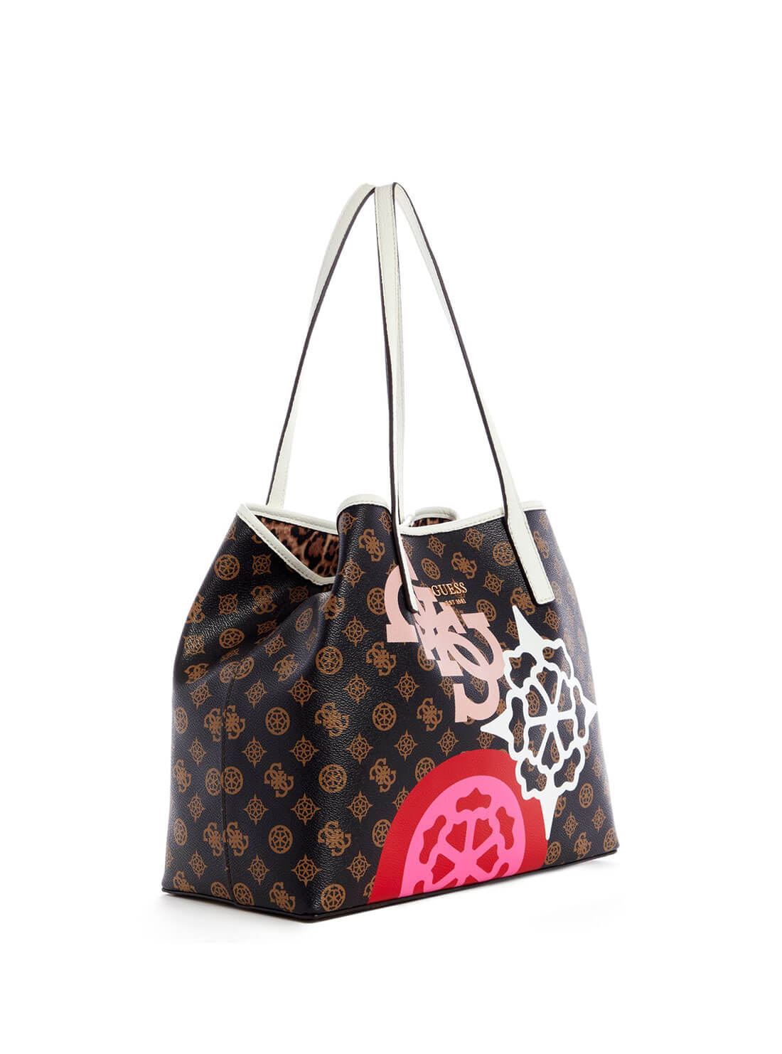 GUESS Womens Mocha Brown Graphic Vikky Tote Bag GP699523 Side View