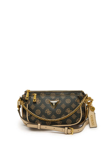 GUESS Womens Black Brown Logo Arie Crossbody Bag PV788570 Front View