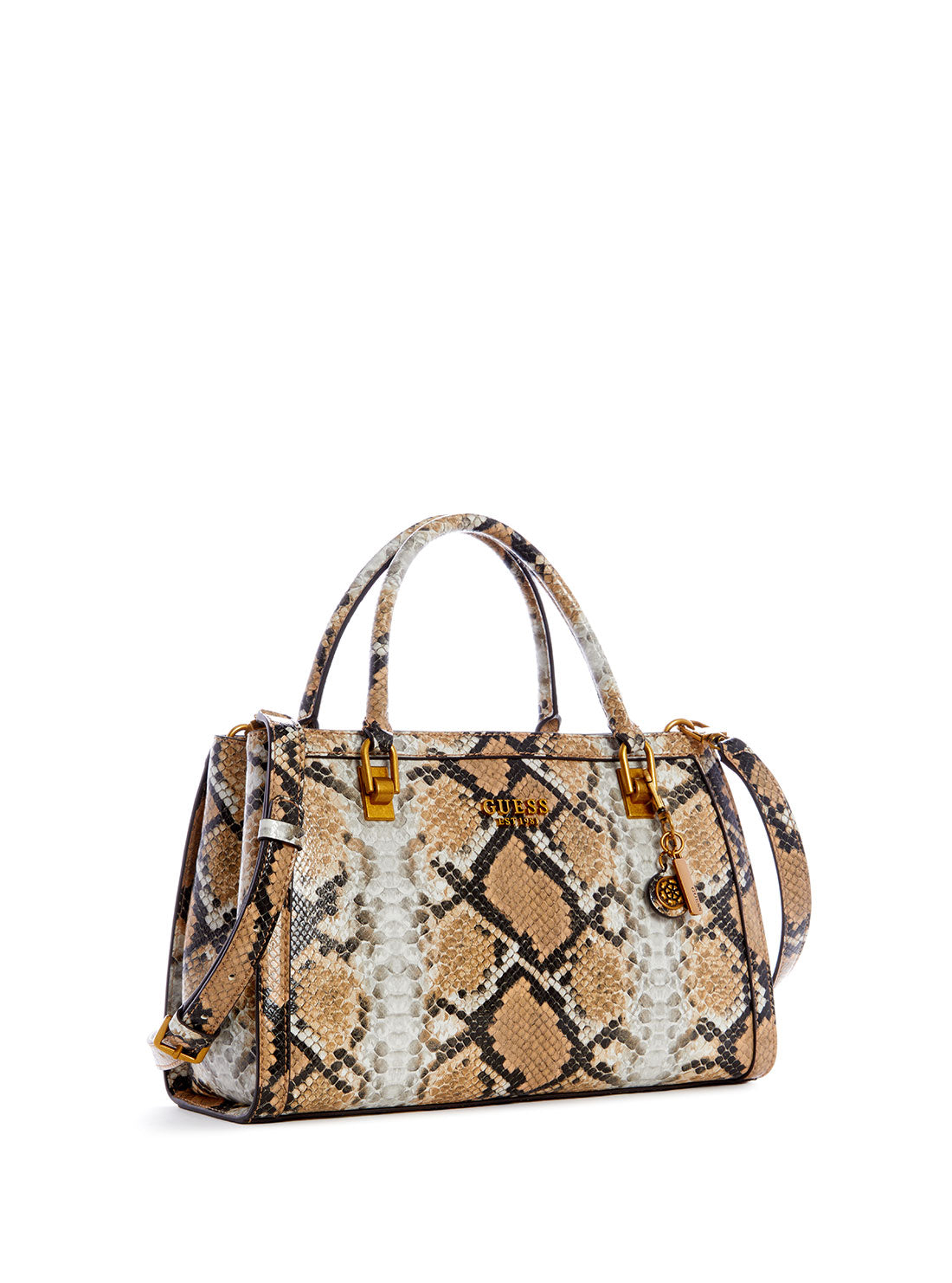 GUESS Womens Natural Python Abey Girlfriend Satchel Front Side View