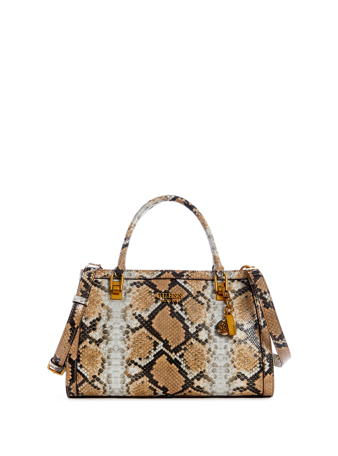 GUESS Womens Natural Python Abey Girlfriend Satchel Front Side View