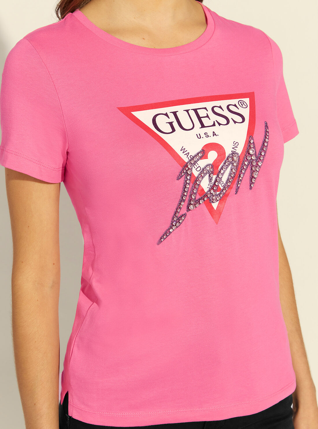 GUESS Womens Eco Pink Icon Logo T-Shirt W2GI02I3Z11 Detail View