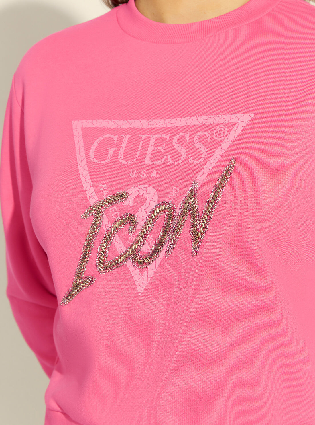 GUESS Womens Pink Guess Icon Logo Jumper W2RQ20K68I0 Model Detail  View