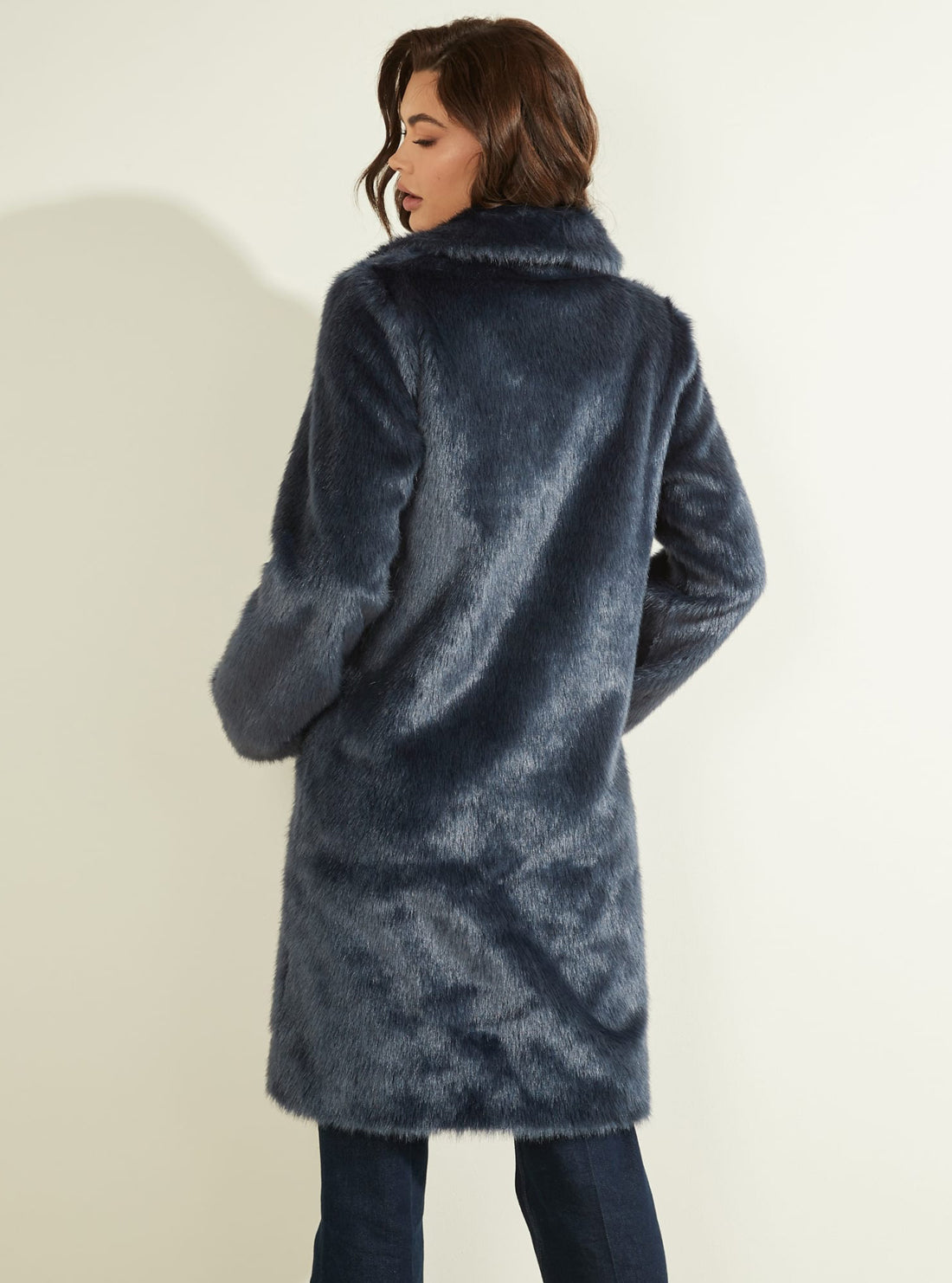 GUESS Womens Secret Blue Marisol Faux-Fur Coat W2RL22WEGC0 Model Back View