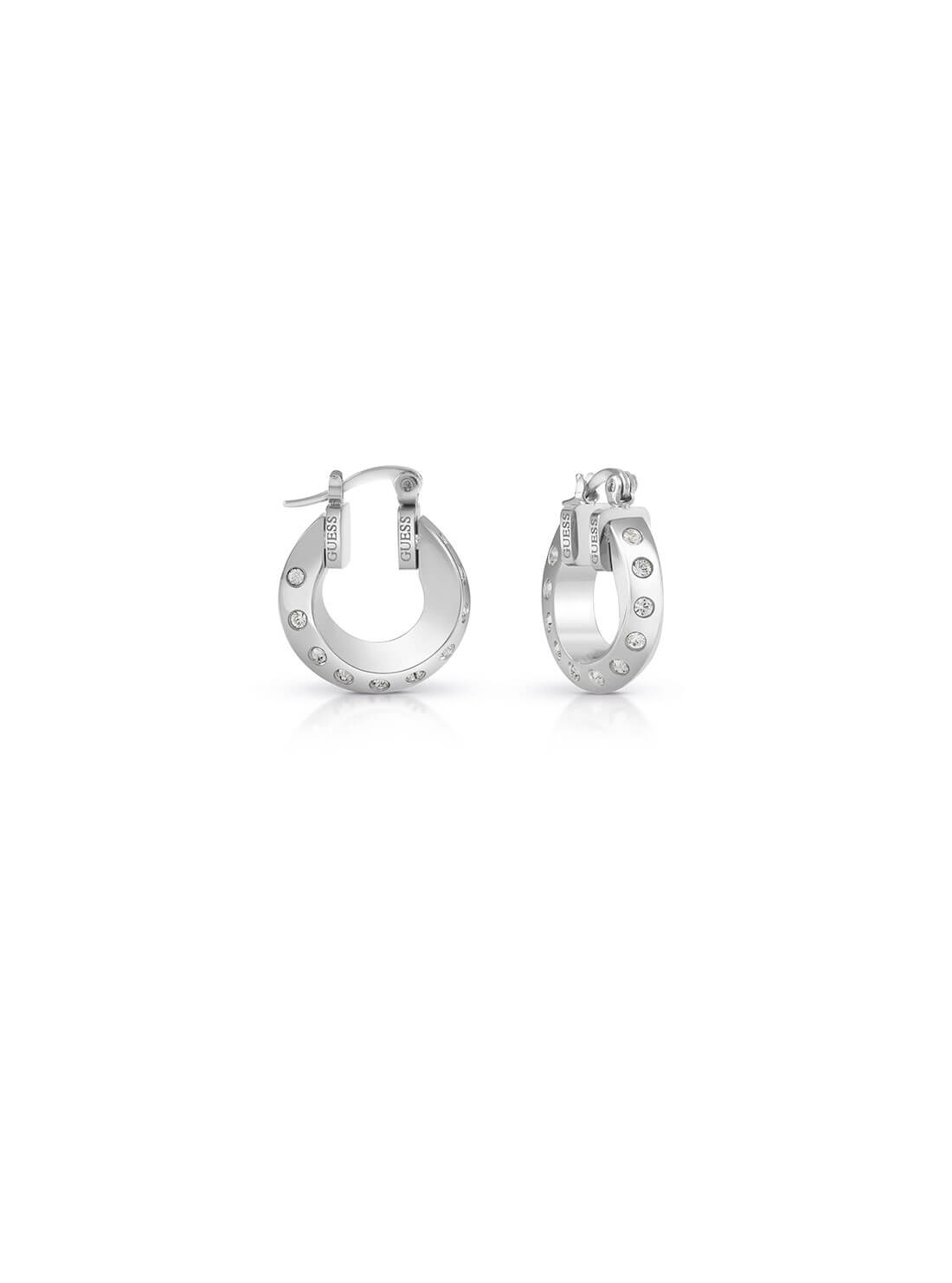 Silver Crystal Logo Hoop Earrings
